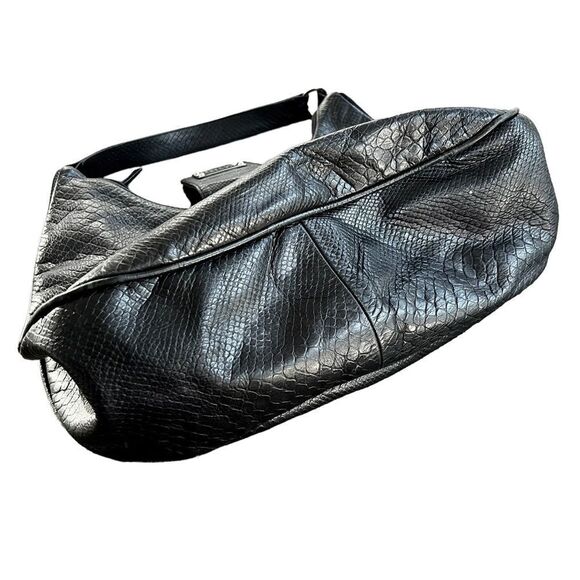 ARMANI EXCHANGE black leather shoulder/hobo bag snakeskin embossed. EUC - Picture 11 of 16